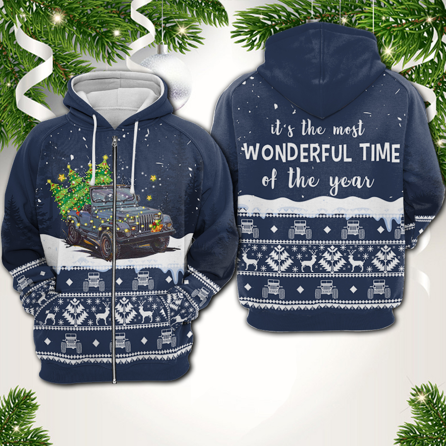It's the most wonderful time of the year christmas tree jeep all over print zip hoodie