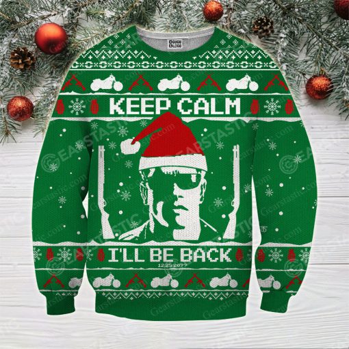Keep calm i’ll be back the terminator ugly christmas sweater 3
