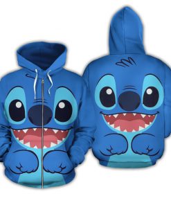 Lilo and stitch face full printing zip hoodie 1