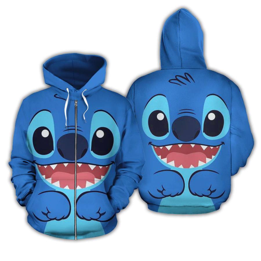 Lilo and stitch face full printing zip hoodie