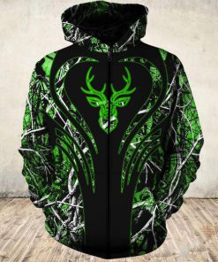 Love deer green all over print zip hoodie