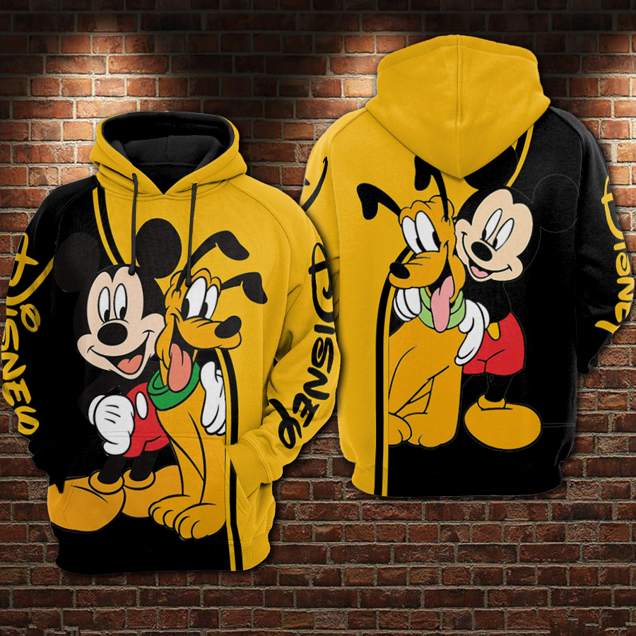 Mickey mouse and pluto all over printed hoodie