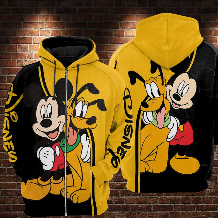 Mickey mouse and pluto all over printed zip hoodie