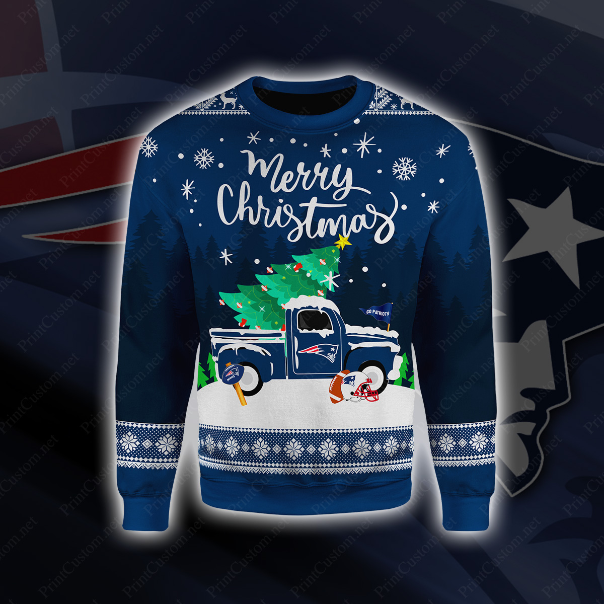 New england patriots merry christmas full printing sweater