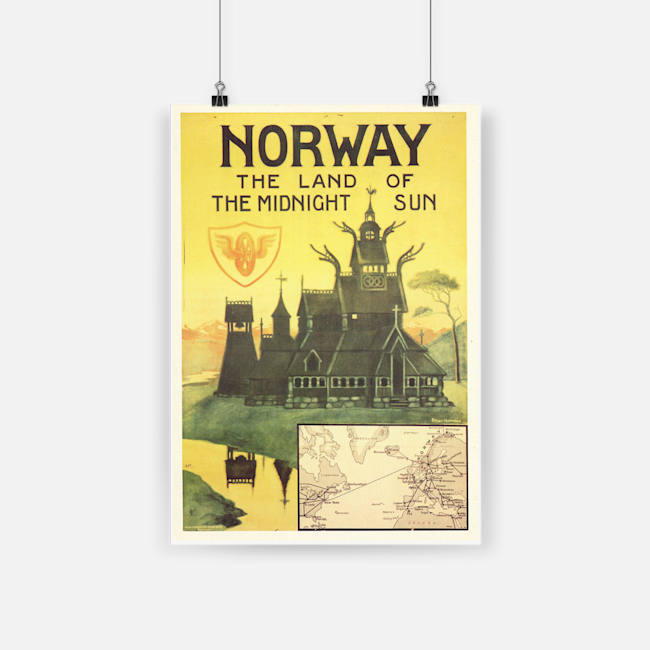 Norway the land of the midnight sun vintage airline travel poster 1