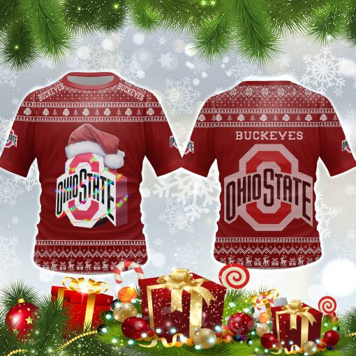 Ohio state buckeyes all over print ugly christmas tshirt