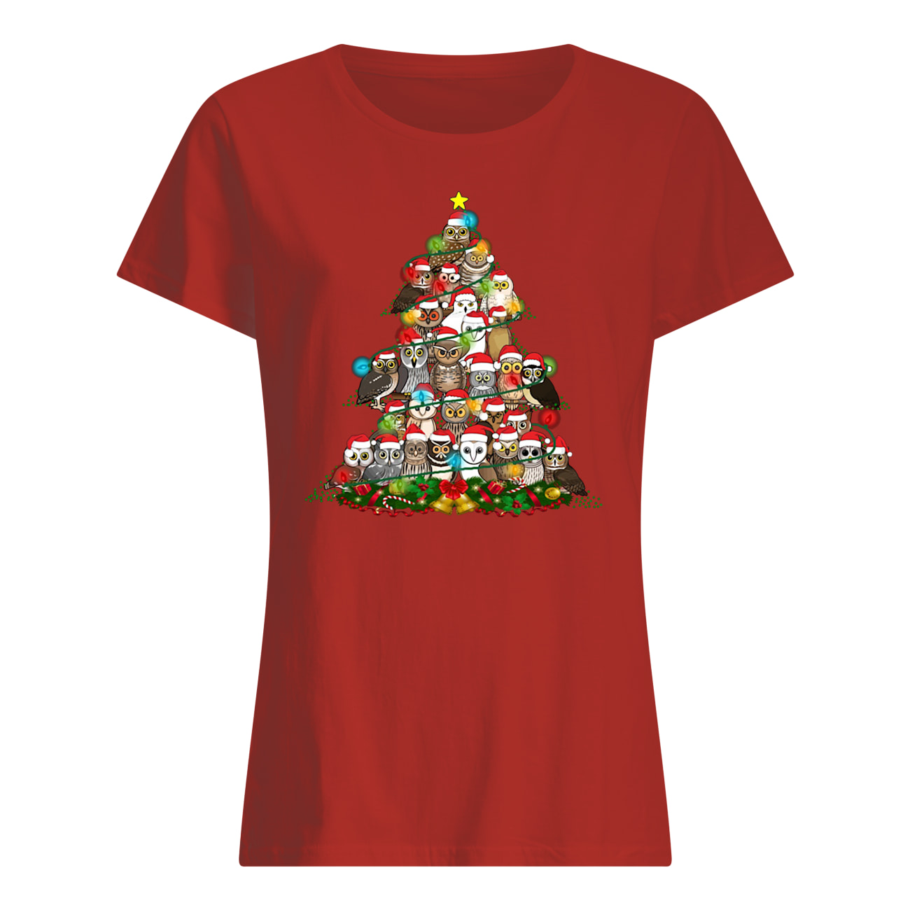 Owl christmas tree womens shirt