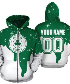 Personalized name and number boston celtics all over print zip hoodie 1