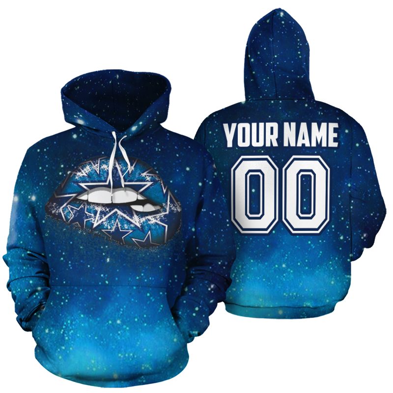 Personalized name and number dallas cowboys glitter lips full printing hoodie 1