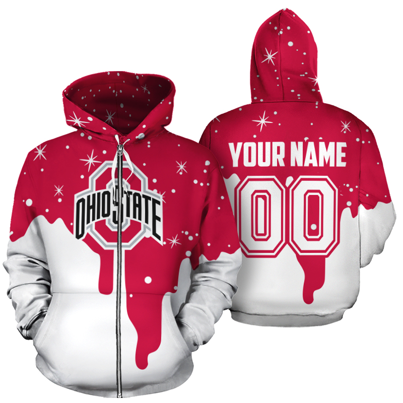 Personalized name and number ohio state buckeyes all over print zip hoodie