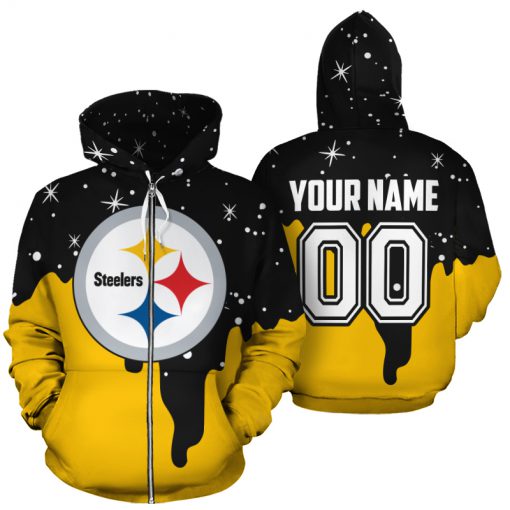 Personalized name and number pittsburgh steelers all over print zip hoodie 1