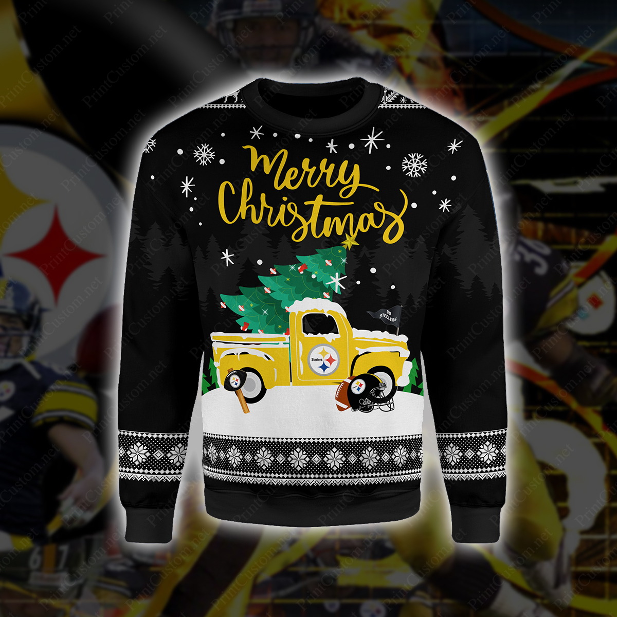 Pittsburgh steelers merry christmas full printing sweater 1