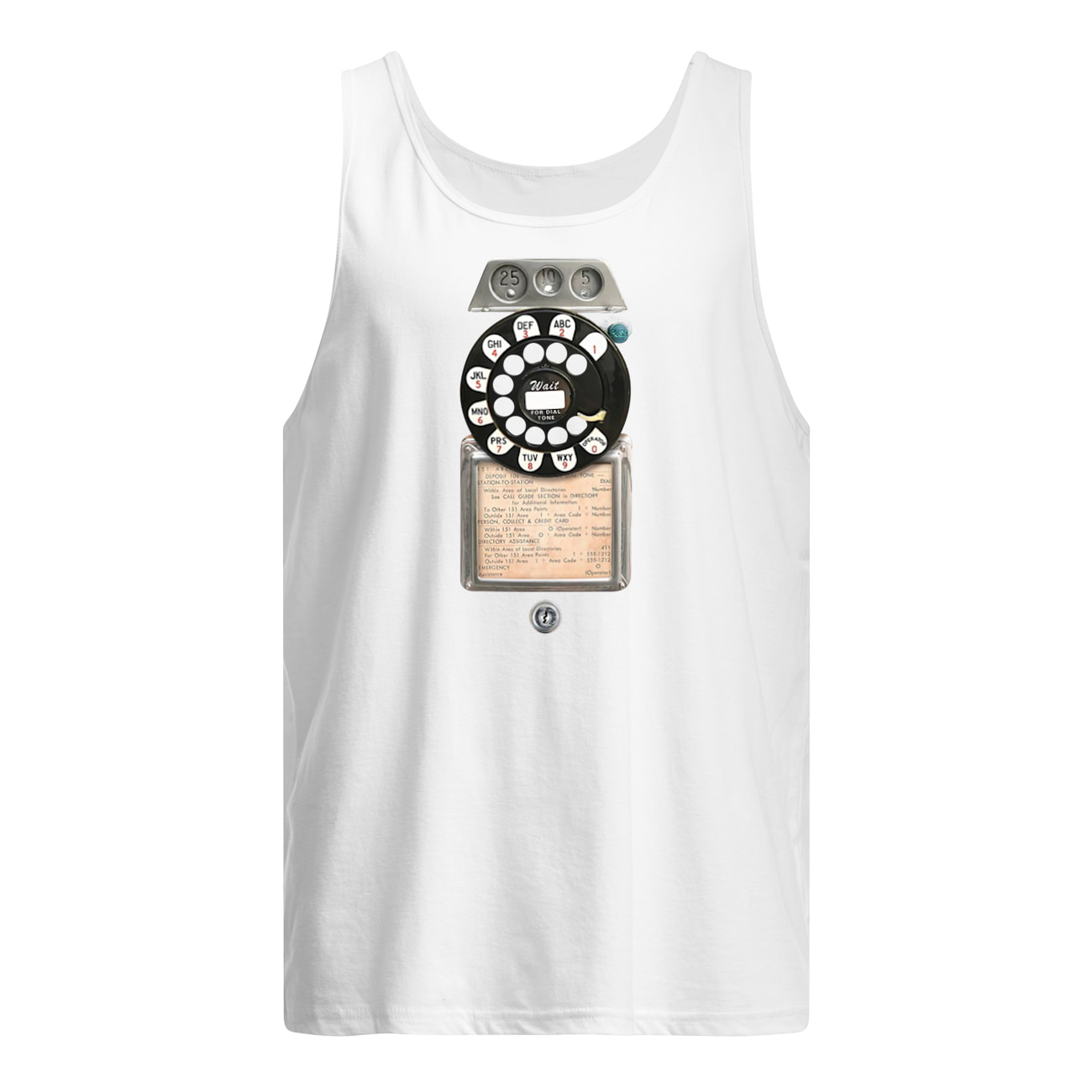 Retro rotary phone dial on graphic tank top