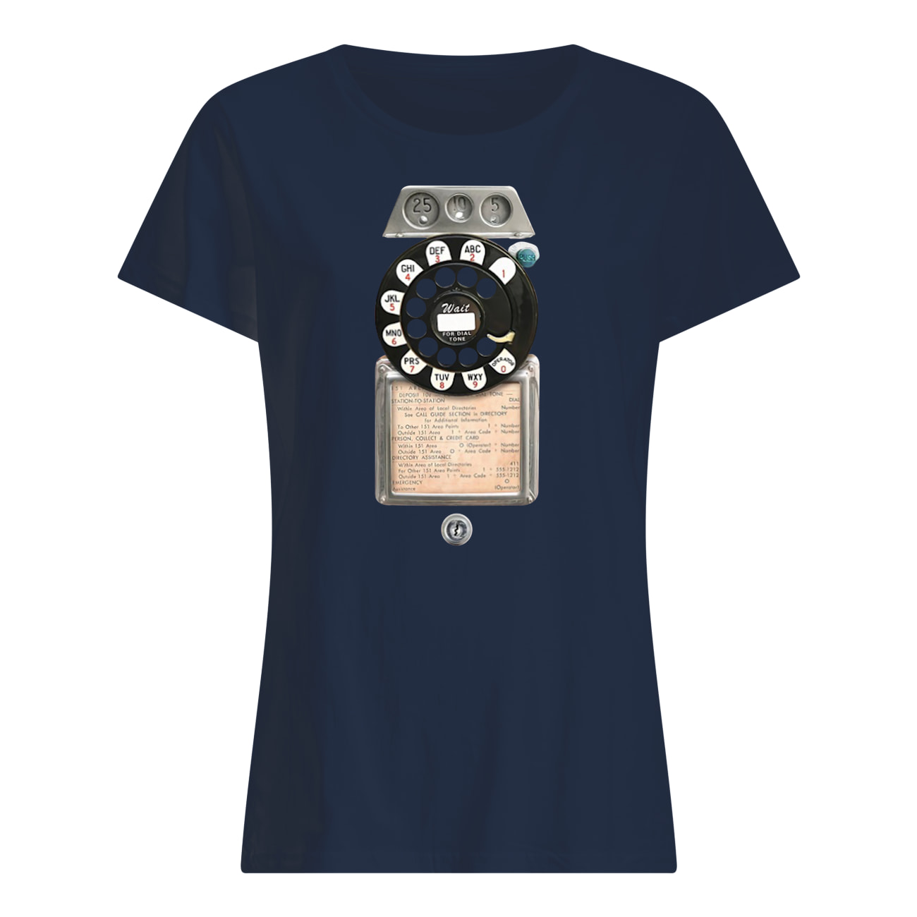 Retro rotary phone dial on graphic womens shirt