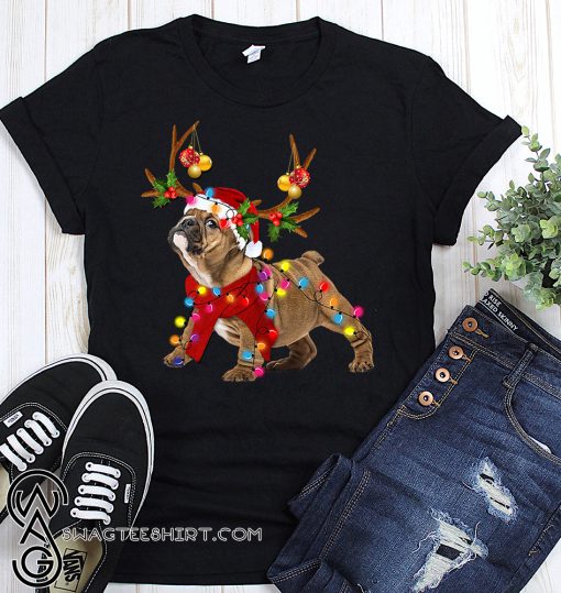 Santa bulldog gorgeous reindeer christmas lights shirt