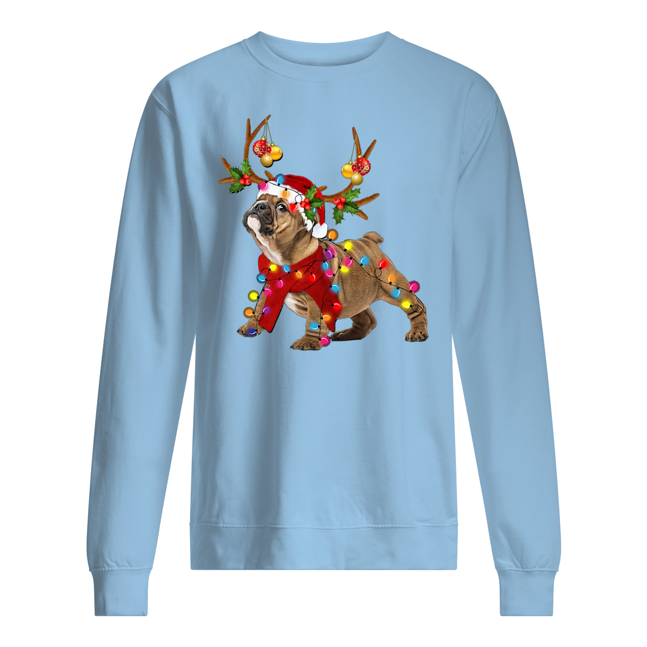 Santa bulldog gorgeous reindeer christmas lights sweatshirt