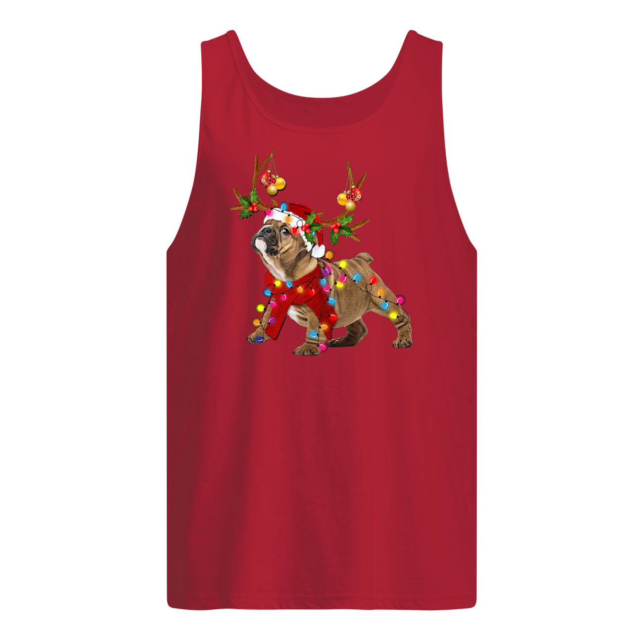 Santa bulldog gorgeous reindeer christmas lights tank top