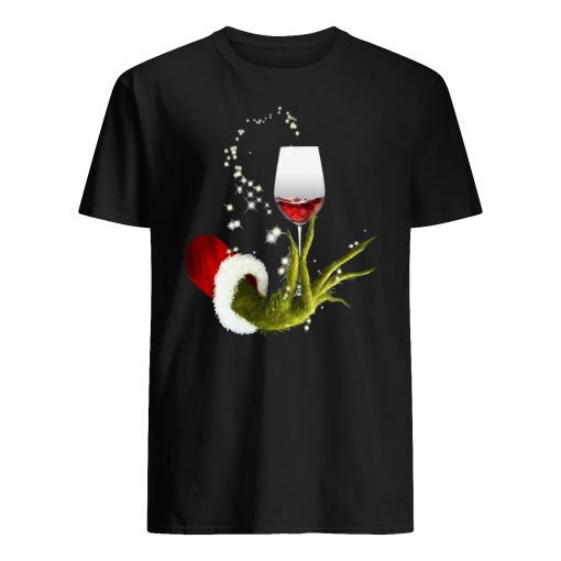 Santa grinch hand holding wine glass mens shirt
