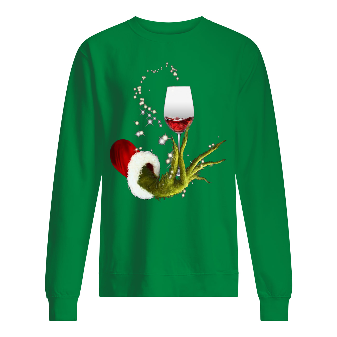 Santa grinch hand holding wine glass sweatshirt