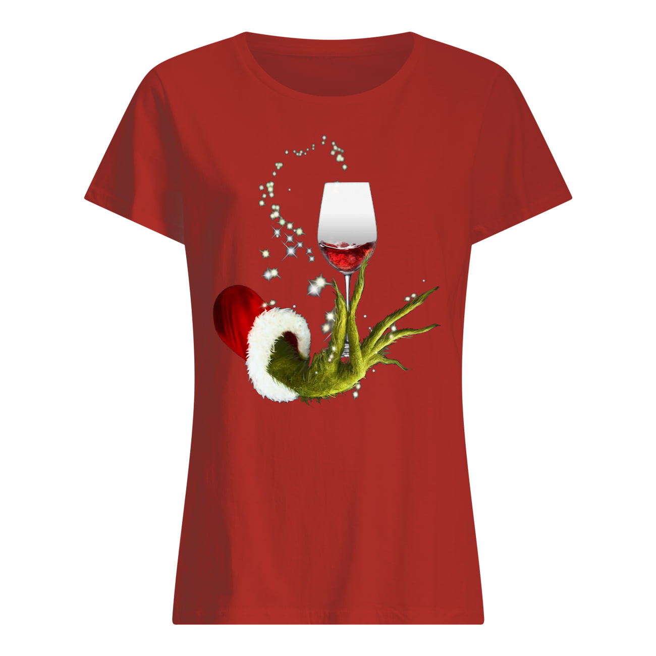 Santa grinch hand holding wine glass womens shirt