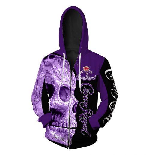 Skull Crown Royal all over print zip hoodie
