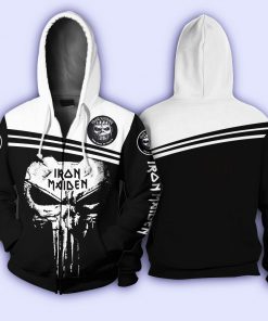 Skull iron maiden all over printed zip hoodie