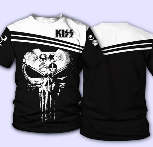 Skull kiss band all over print tshirt