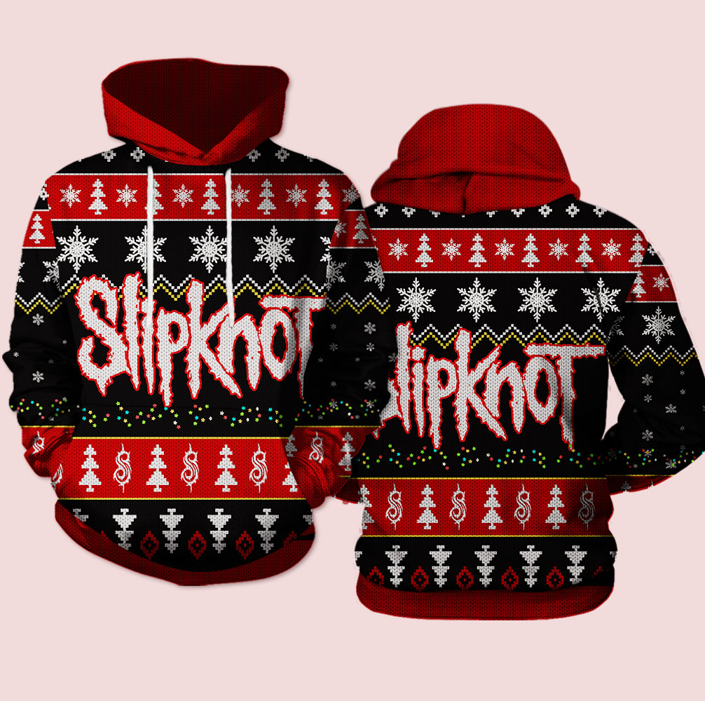 Slipknot knitting pattern all over print hoodie - red