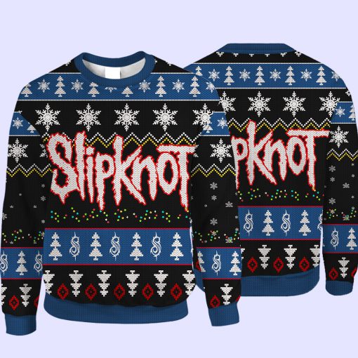 Slipknot knitting pattern all over print sweater - blue