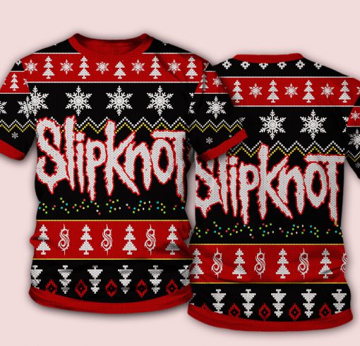 Slipknot knitting pattern all over print tshirt - red