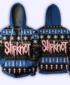 Slipknot knitting pattern all over print zip hoodie - blue