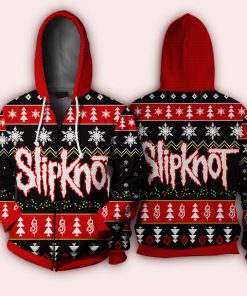 Slipknot knitting pattern all over print zip hoodie - red