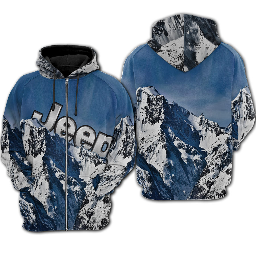 Snow mountain jeep full printing zip hoodie