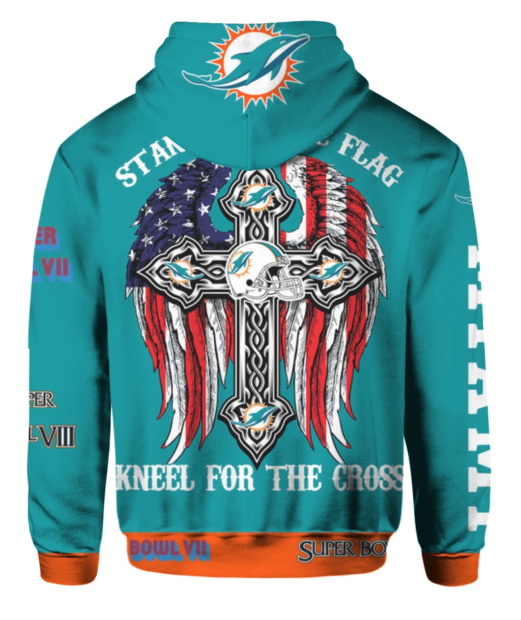 Stand for the flag kneel for the cross miami dolphins all over print hoodie - back