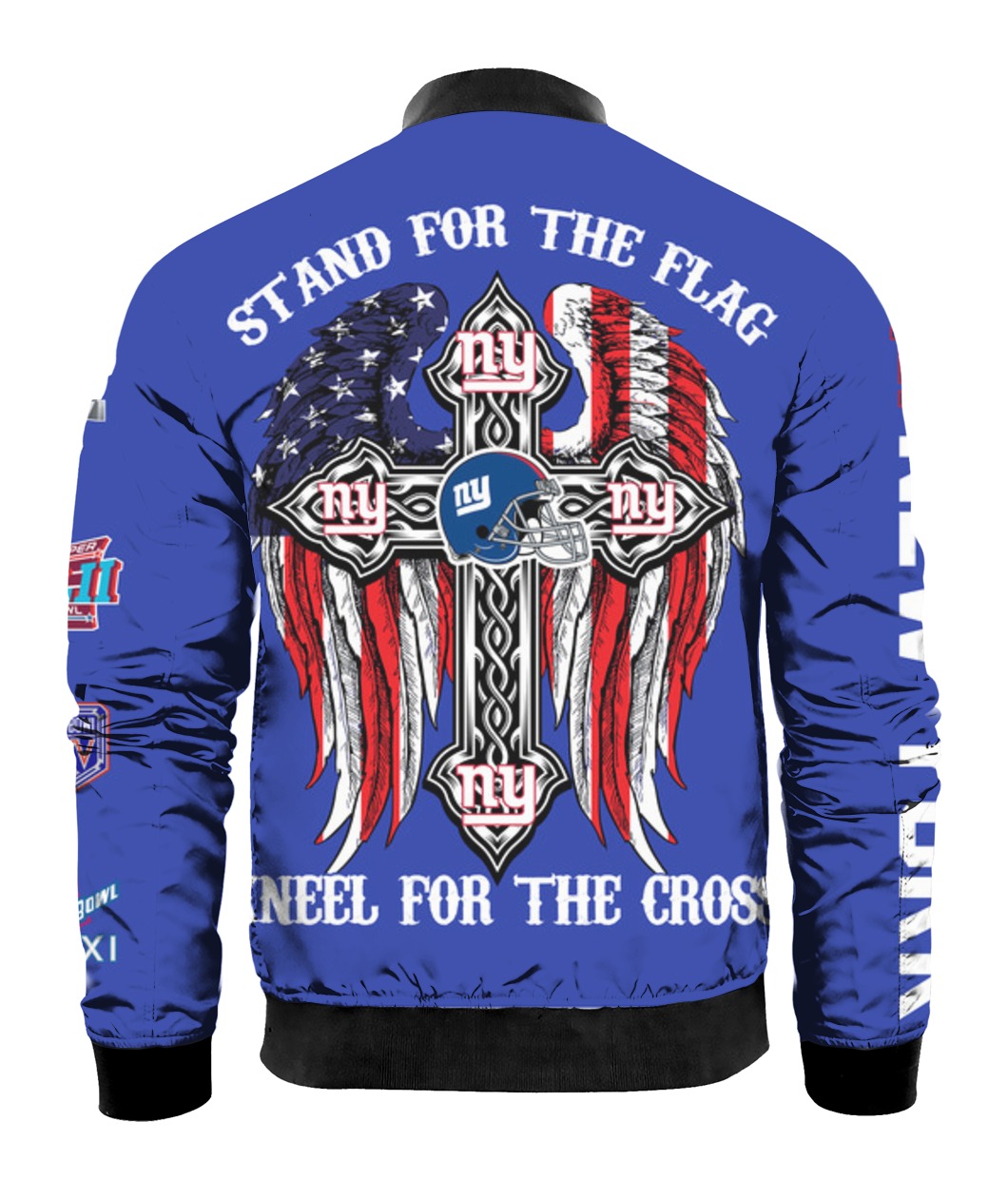 Stand for the flag kneel for the cross new york giants all over print bomber - back