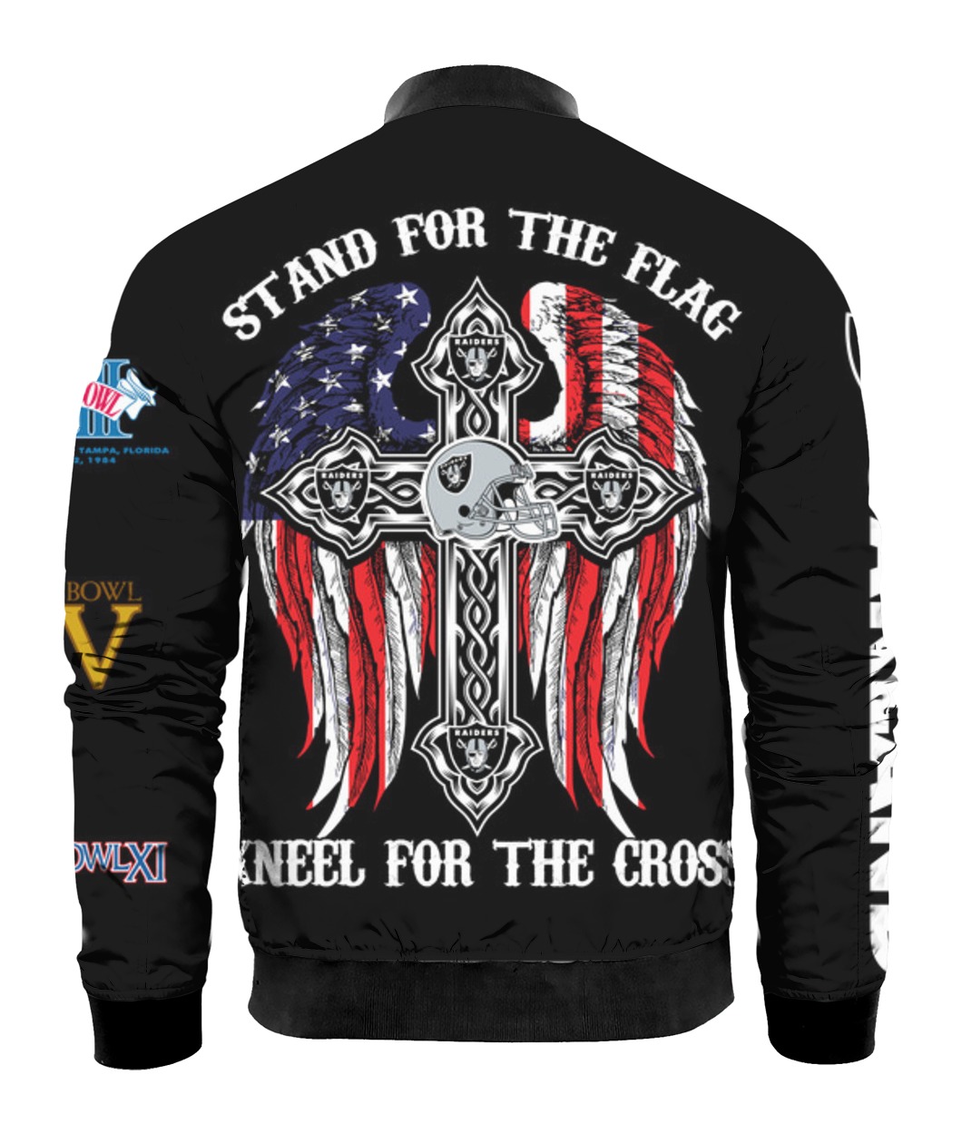 Stand for the flag kneel for the cross oakland raiders all over print bomber - back