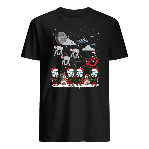 Star wars darth vader and stormtroopers sleigh deathstar christmas mens shirt