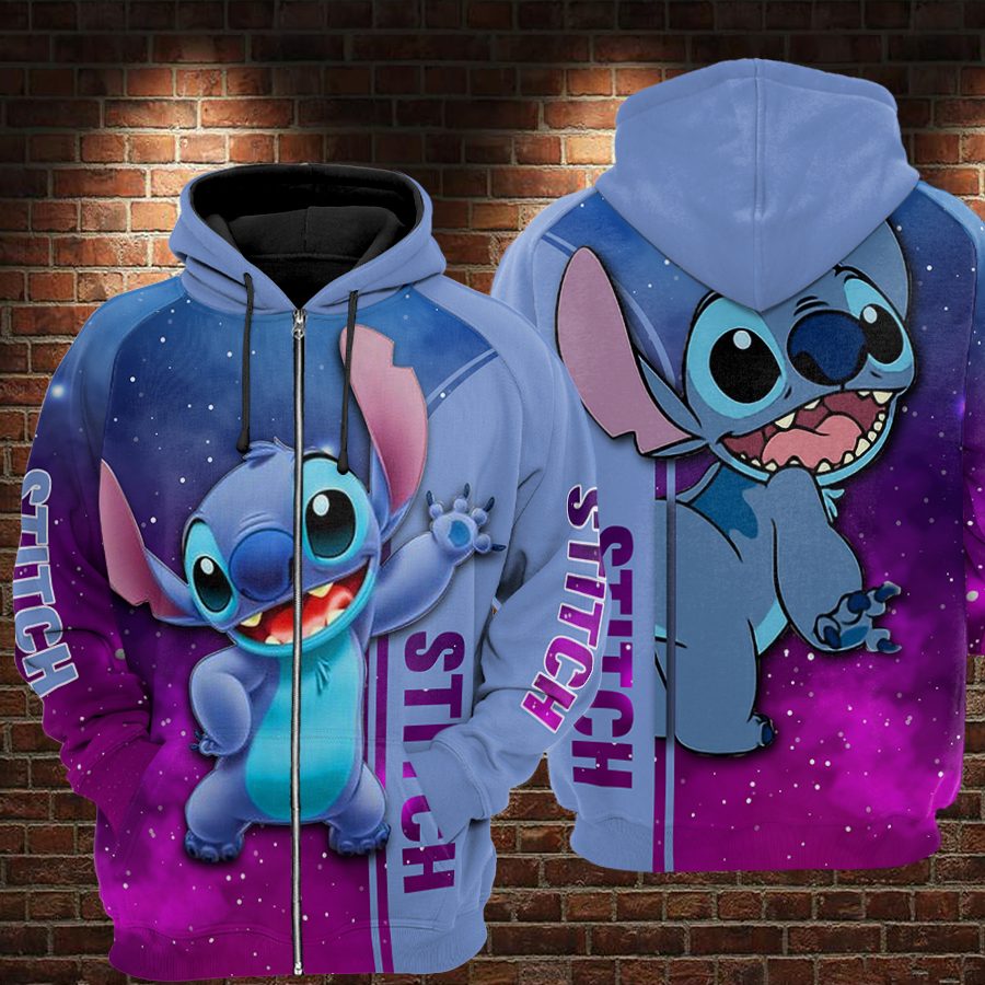 Stitch galaxy all over printed zip hoodie