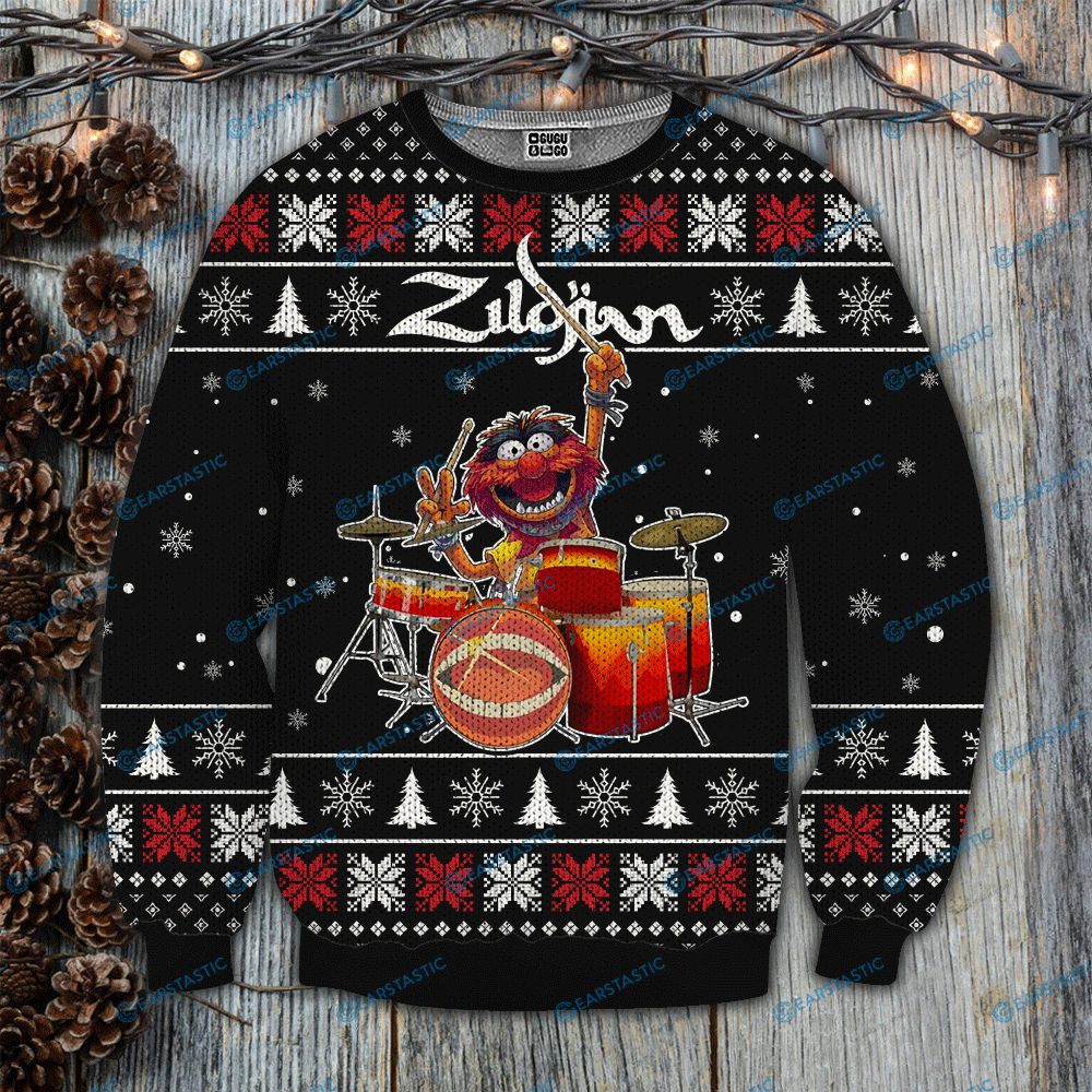 The muppet show zildjian drums all over print ugly christmas sweater 1