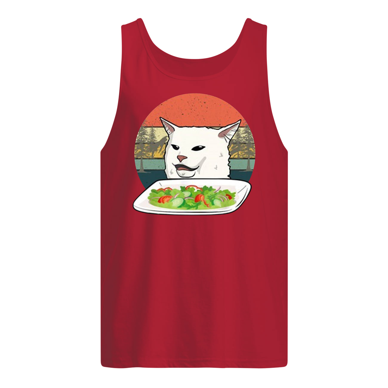 Vintage woman yelling at a cat confused meme tank top