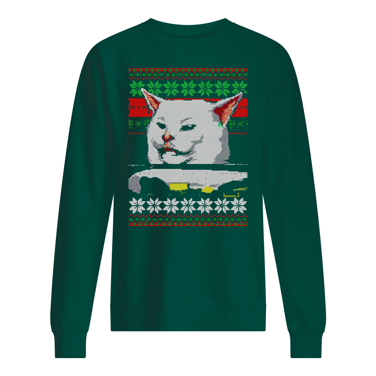 Woman yelling at a cat ugly christmas sweatshirt