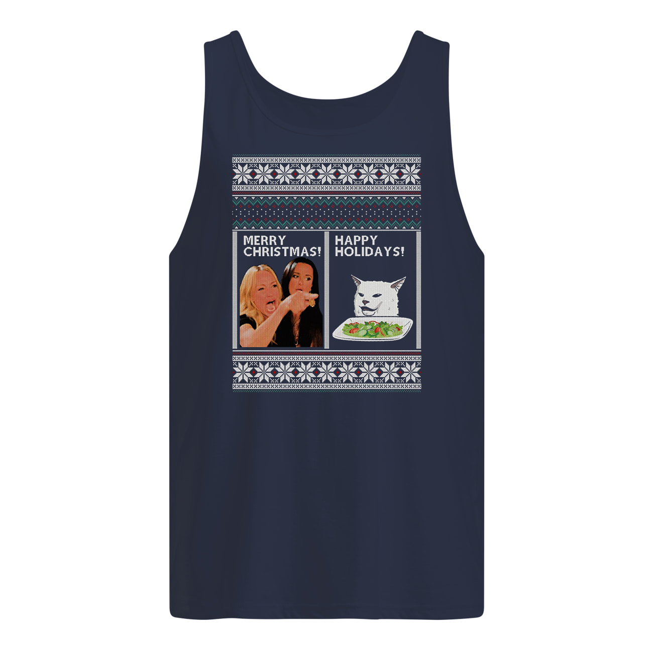 Woman yelling at cat meme merry christmas happy holidays ugly christmas tank top