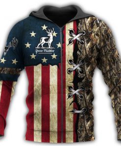 American flag deer hunting camo full printing zip hoodie