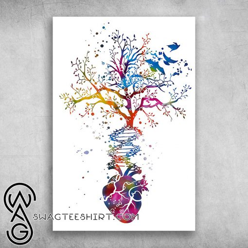 Anatomy of human heart dna tree colorful heart poster