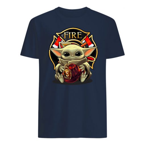 Baby yoda hug firefighter mens shirt