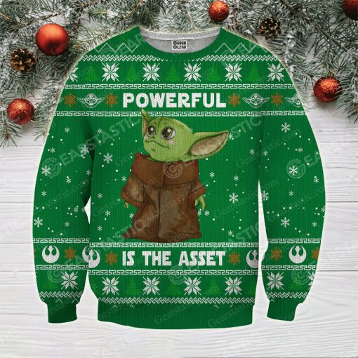 Baby yoda powerful is the asset ugly christmas sweater 3