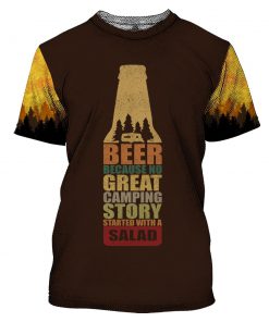 Bear beer because no great camping story with a salad all over printed tshirt 1