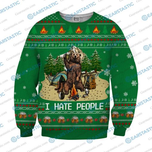 Bear beer camping i hate people full printing ugly christmas sweater 2