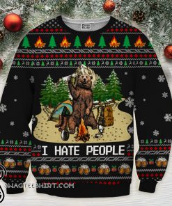 Bear beer camping i hate people full printing ugly christmas sweater