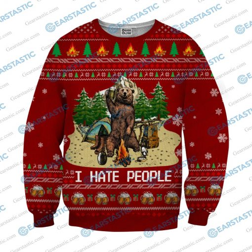 Bear beer camping i hate people full printing ugly christmas sweater 3